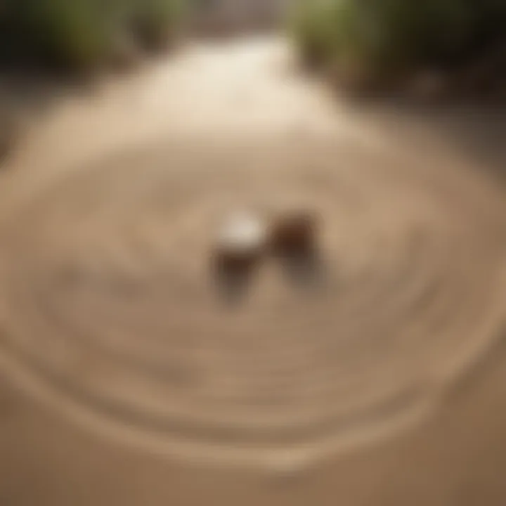 Zen sand garden with carefully raked patterns