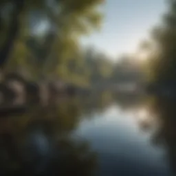 Serene landscape with tranquil waters reflecting a clear sky