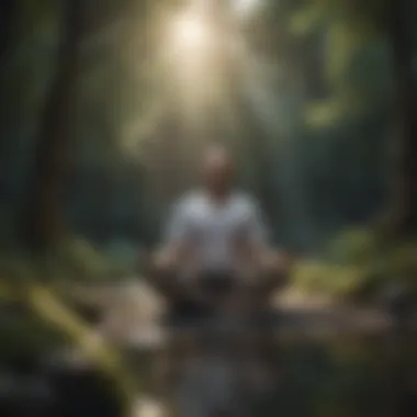 An individual meditating in a peaceful environment