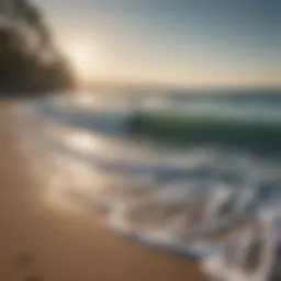 A serene landscape with gentle waves lapping at a tranquil shore