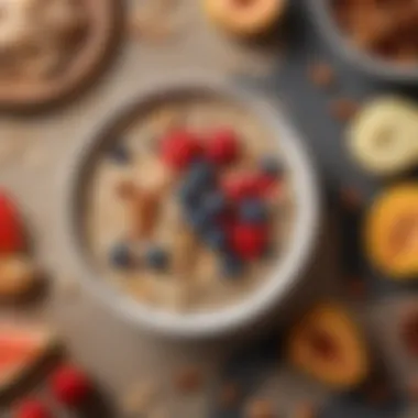 A vibrant breakfast spread featuring oatmeal, fruits, and nuts showcasing gut-friendly options.