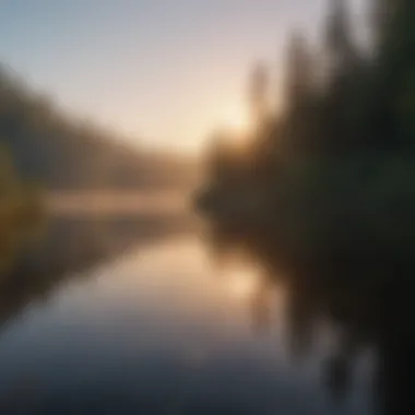 Morning sunrise over serene lake