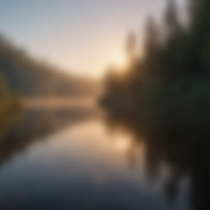 Morning sunrise over serene lake