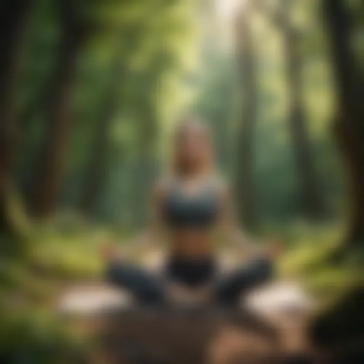 Yoga pose in a lush green forest