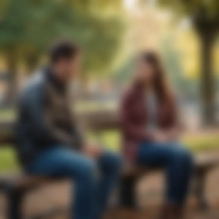 Couple sitting on a park bench having a heart-to-heart talk