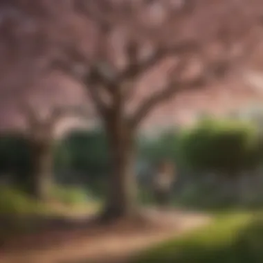 Illustration symbolizing growth and development through a blooming tree