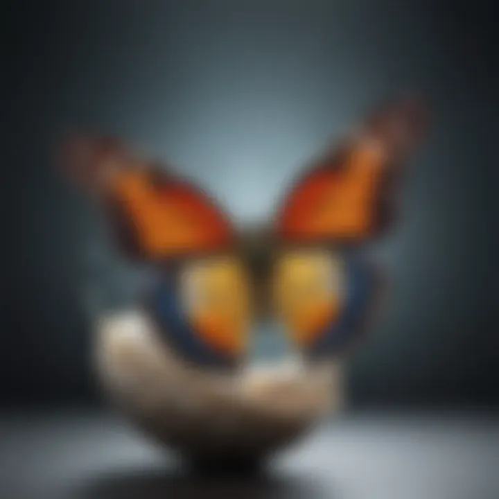 Butterfly emerging from a cocoon as a metaphor for personal growth