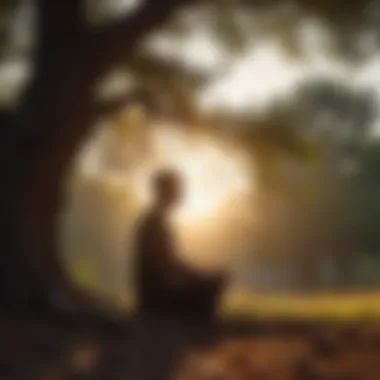 Silhouette of a person meditating under a tree