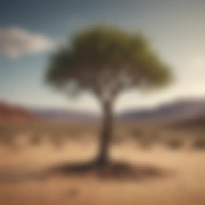 Illustration of a lone tree standing tall in a desert landscape