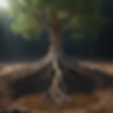 Symbolic illustration of a tree with roots delving deep into the earth