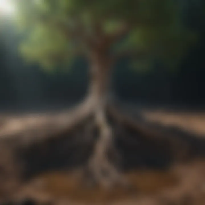 Symbolic illustration of a tree with roots delving deep into the earth