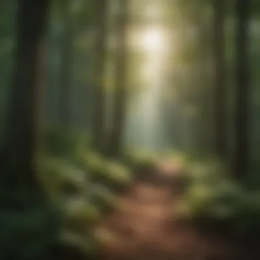 Tranquil Forest Serenity Calming nature scene with trees and sunlight filtering through leaves
