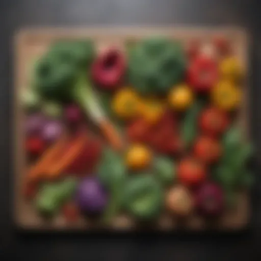 An assortment of colorful vegetables on a wooden cutting board