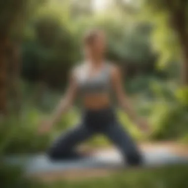 A woman practicing yoga in a peaceful garden setting