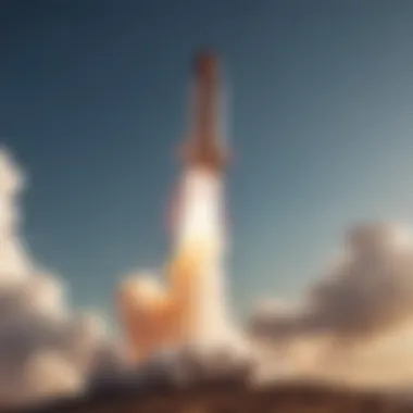 Motivation concept illustrated with a rocket launching into the sky