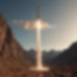 Conceptual illustration of a rocket launching into the sky