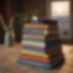 A stack of influential self-help books on a wooden table