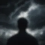 Silhouette of a person surrounded by swirling dark clouds symbolizing worry