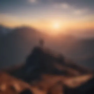 Elevating Perspectives Silhouette of a person standing on a mountain peak at sunrise