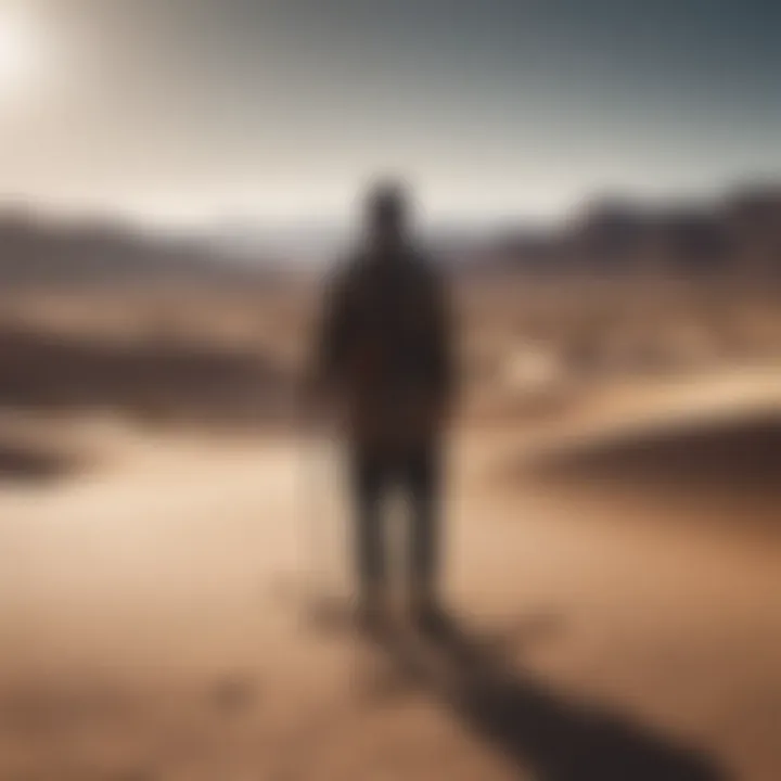 Silhouette of a person standing alone in a vast desert