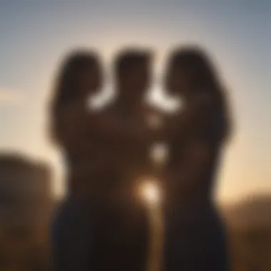 Silhouette of two individuals greeting each other with a warm embrace