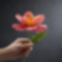 Graceful gesture of offering a flower