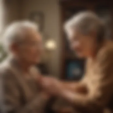 An elderly individual receiving assistance from a younger individual, representing the bond of compassion across generations.