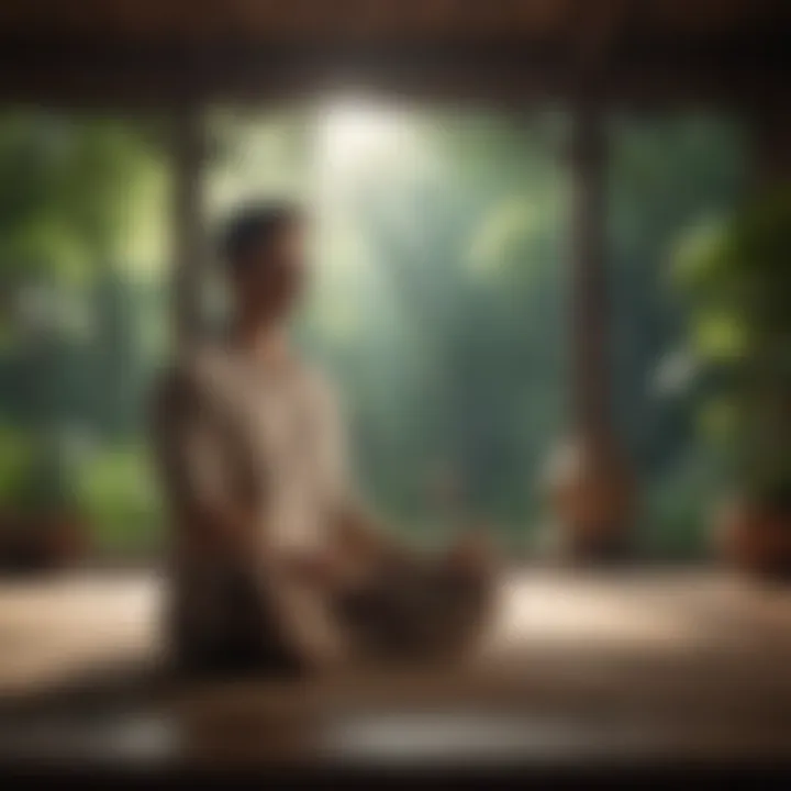 A person meditating in a peaceful environment