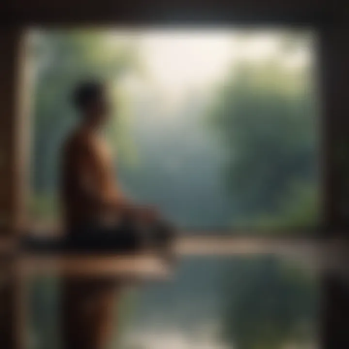 A person meditating in a tranquil environment