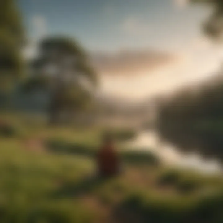 Illustration depicting a serene landscape with a person practicing mindfulness