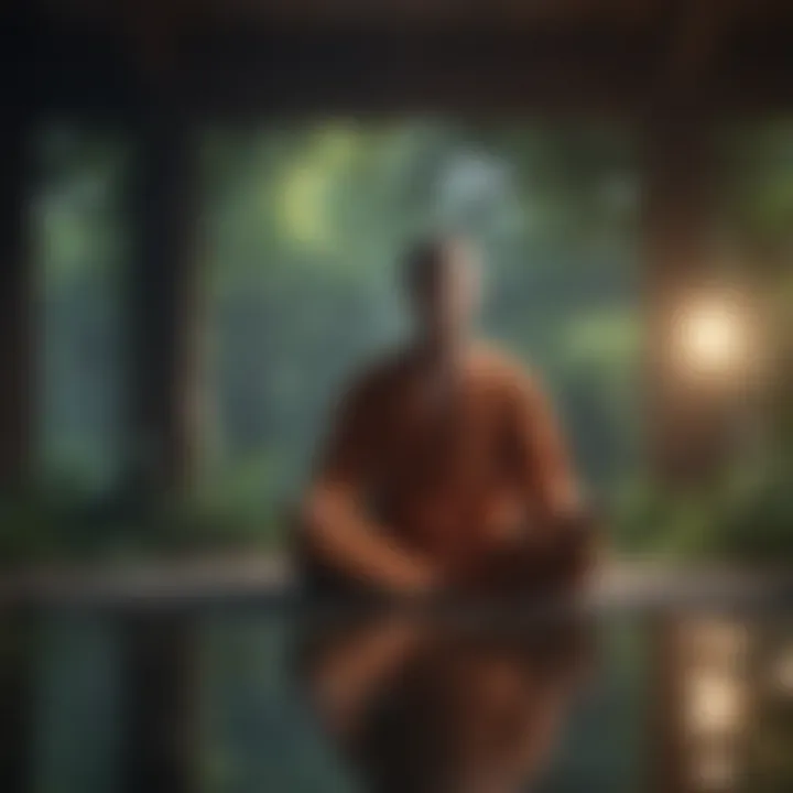 A person meditating in a tranquil environment