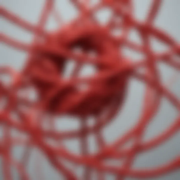 A tangled knot of tangled red threads representing stress and anxiety