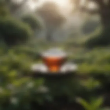 The Serenity of Tea Gardens A tranquil tea garden with various tea plants