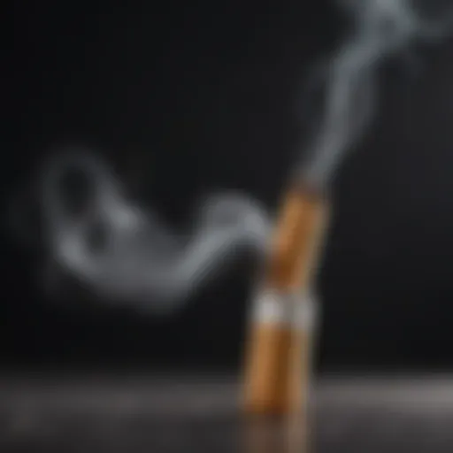 A close-up view of a cigarette with smoke swirling around it