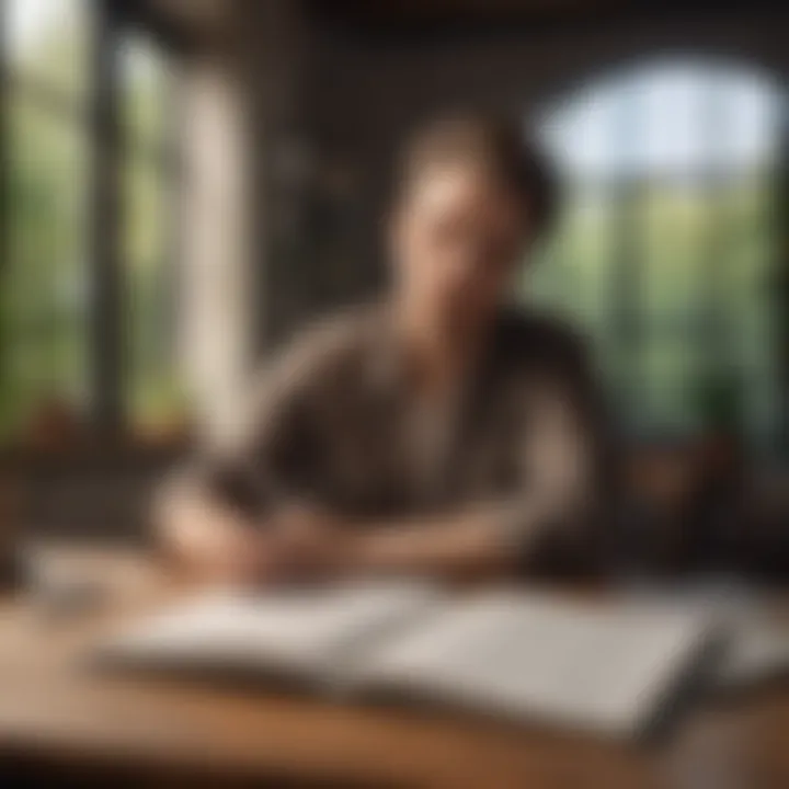 A person journaling affirmations in a peaceful setting, reflecting introspection and personal growth.