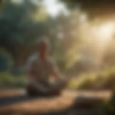 Finding Inner Peace A serene morning scene with a person meditating outdoors