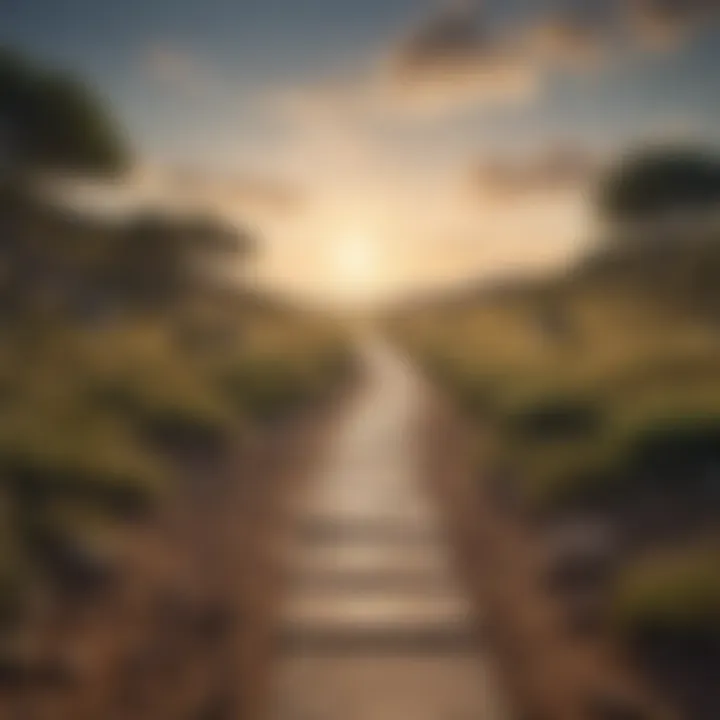 A serene landscape with a path leading towards the horizon, representing life's journey