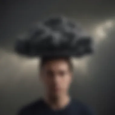 Visual representation of a dark cloud hovering over a person's head as a metaphor for depression