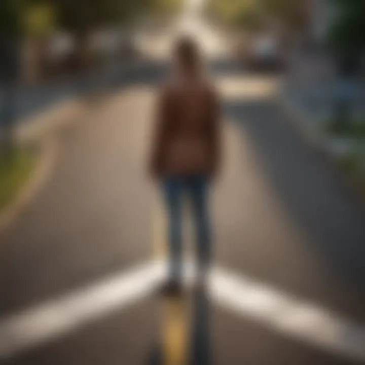 A person standing at a crossroads representing decision-making