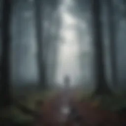 Illustration of a person standing alone in a foggy forest