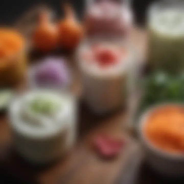An array of fermented foods like yogurt, kimchi, and sauerkraut