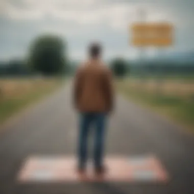 A person standing at a crossroads, representing choices in overcoming insecurity