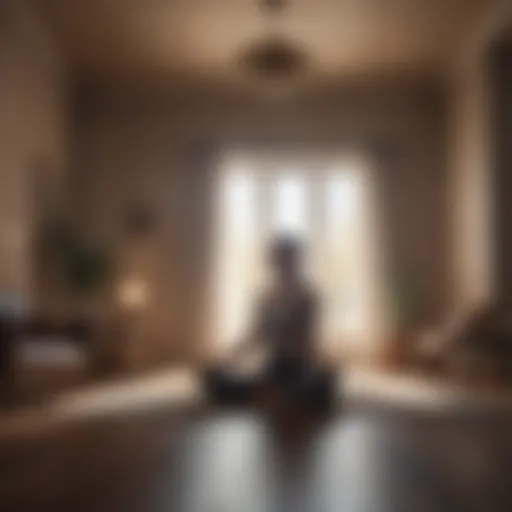 Woman meditating in moonlit room