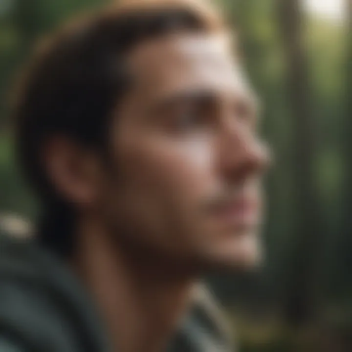 A person reflecting in a tranquil setting