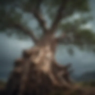 A tree weathering a storm, showcasing endurance