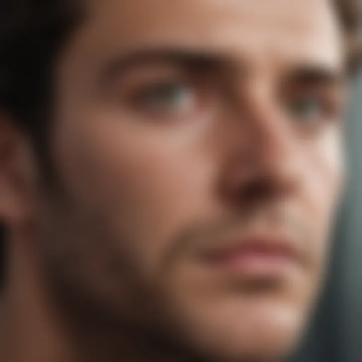 A close-up of a solitary figure gazing thoughtfully into the distance, capturing introspection.