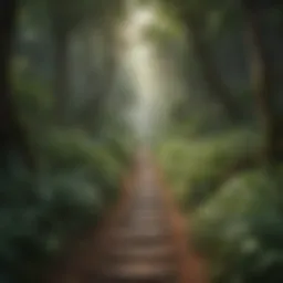 A serene landscape showcasing a path leading into a lush forest, symbolizing the journey of self-discovery.