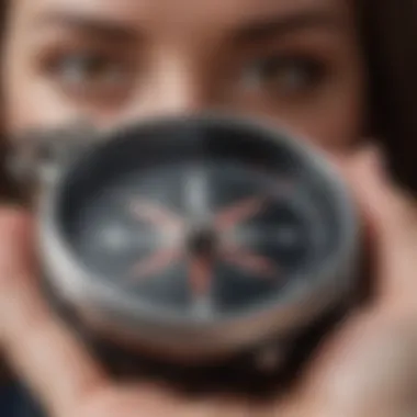 Guiding Self-Discovery A compass guiding toward the heart, indicating self-discovery