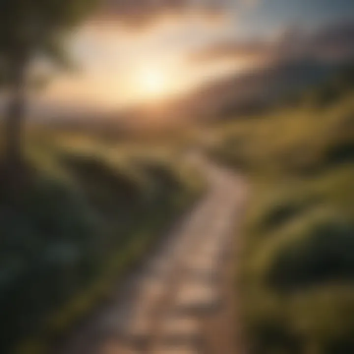 Symbolic depiction of self-improvement journey with a winding path leading to a glowing light