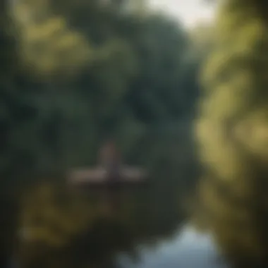 Mindful person meditating by tranquil lake